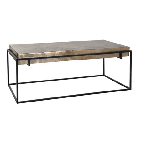 Masute de cafea - Masuta cafea premium Rami 68x123 cm, blat aluminiu auriu sampanie, baza metal, 825036 - Richmond Interiors