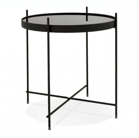 Masute de cafea - Masuta cafea rotunda neagra Arvo 40 cm blat oglinda, picioare negre metal, CT00500BL - Kokoon