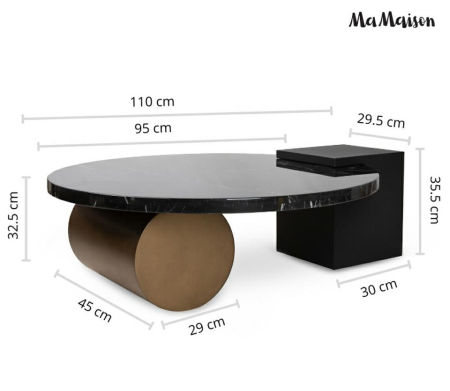 Măsuță de Cafea Dante 110x95x35,5 cm, Negru, Auriu - MaMaison [9]