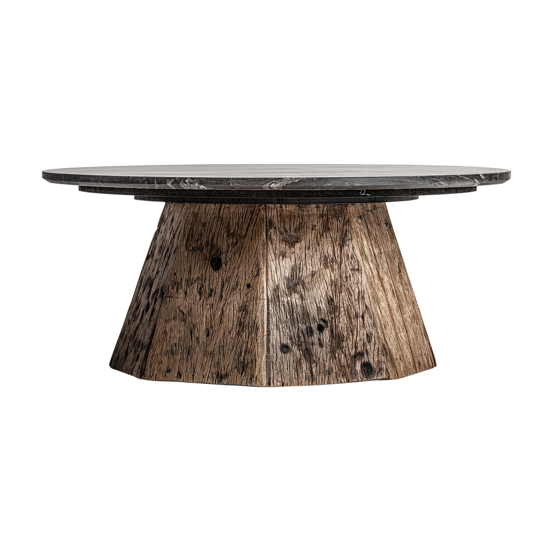 Masuta de Cafea din Lemn Reciclat si Marmura, Maro, 80x80x35 cm, Stil Nordic - VicalHome 33382 [3]