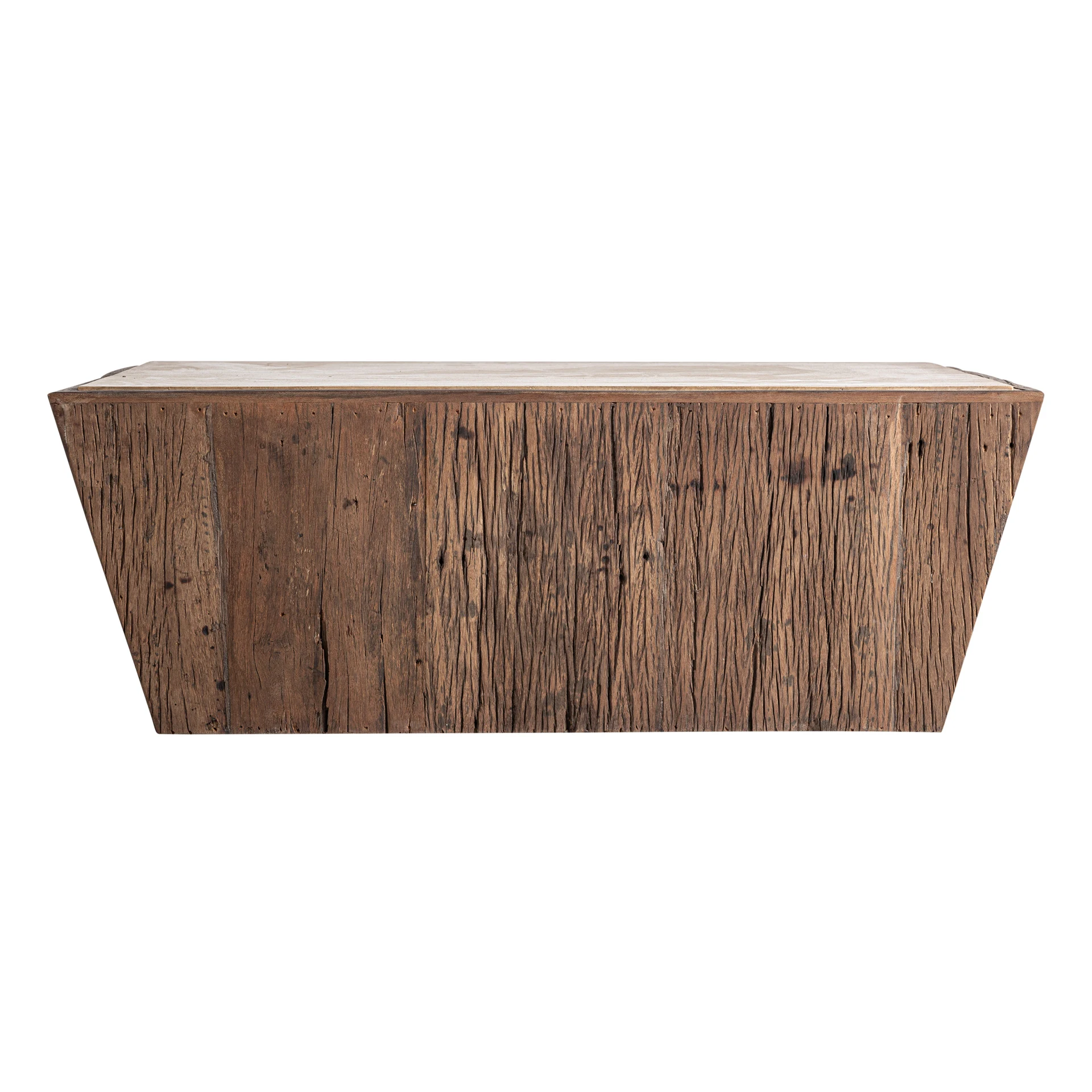 Produse - Masuta de Cafea din Lemn Recuperat si Travertin, Maro, 100x100x37 cm - VicalHome 37625