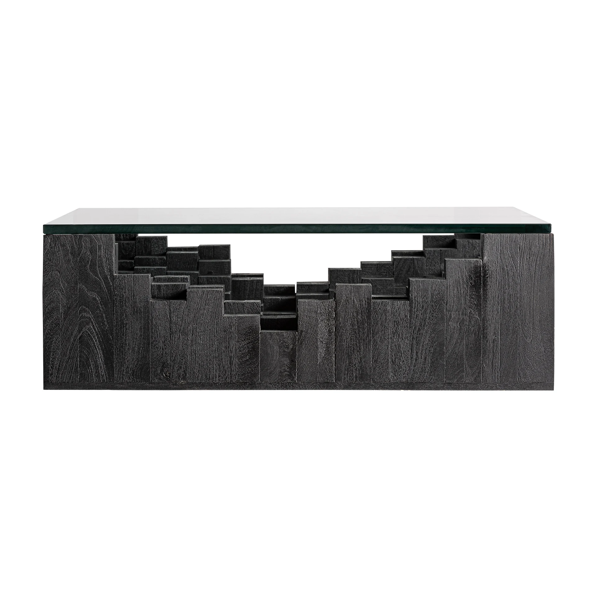Produse - Masuta de Cafea din Sticla si Lemn de Mango, Negru, 118x118x31 cm - VicalHome 38271