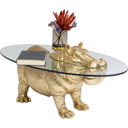 Măsuță de Cafea Hippo 80x49x37 cm, Sticlă Auriu - Kare Design [4]