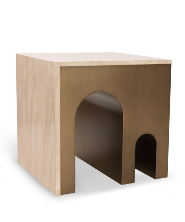 Produse - Măsuță de Cafea Kori 50x50x50 cm, Travertin și Metal Auriu Aur Antichizat - MaMaison