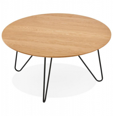 Masuta cafea rotunda MDF stejar Gun 80 cm, stil industrial, picioare negre metal, CT00520NA - Kokoon [3]