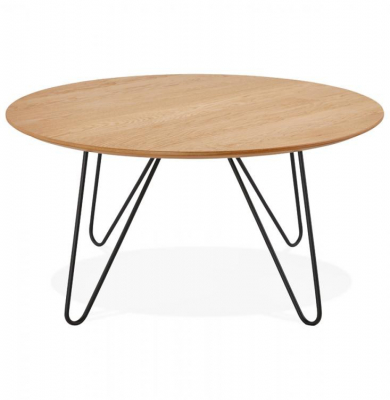 Masuta cafea rotunda MDF stejar Gun 80 cm, stil industrial, picioare negre metal, CT00520NA - Kokoon [1]