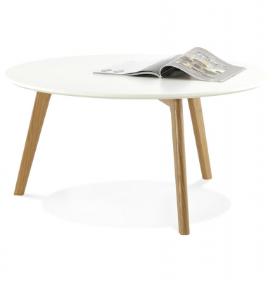 Masuta de design rotunda KINGSTON 90x90 cm blat MDF alb / stejar masiv, CT00400WH - Kokoon [1]