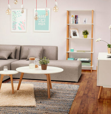 Masuta de design rotunda KINGSTON 90x90 cm blat MDF alb / stejar masiv, CT00400WH - Kokoon [10]