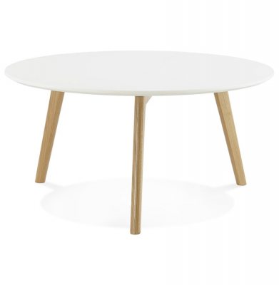 Masuta de design rotunda KINGSTON 90x90 cm blat MDF alb / stejar masiv, CT00400WH - Kokoon [2]