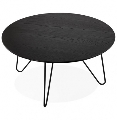 Masuta cafea rotunda Gun 80 cm MDF lemn negru, stil industrial, picioare negre metal, CT00480BL - Kokoon [1]