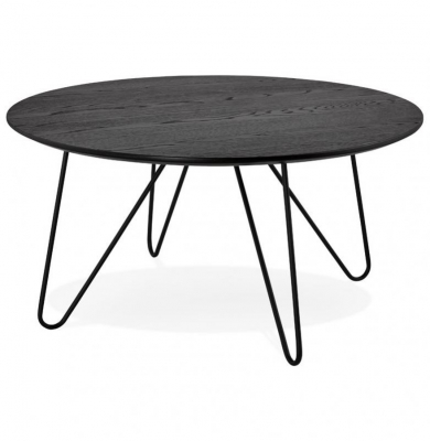 Masuta cafea rotunda Gun 80 cm MDF lemn negru, stil industrial, picioare negre metal, CT00480BL - Kokoon [5]