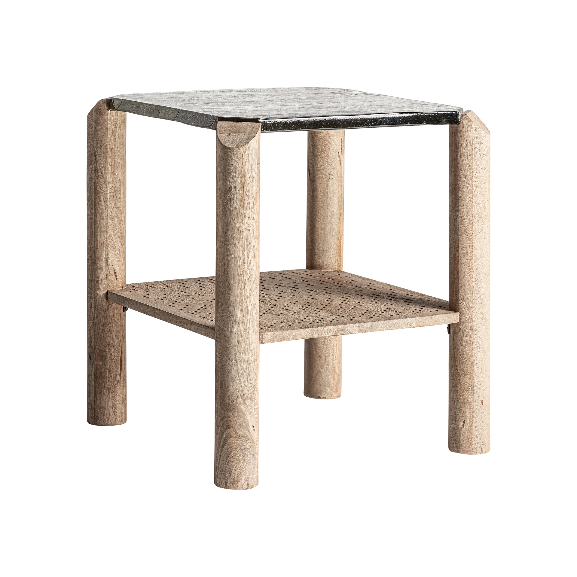 Masuta Laterala din Sticla si Lemn de Mango, Maro Deschis, 62x62x66 cm - VicalHome 35796 [4]