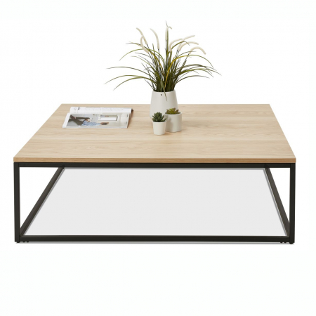 Masute de cafea - Masuta living Burgess 110x110 cm, design industrial, blat lemn masiv, CT00920NABL - Kokoon
