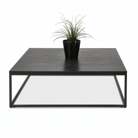 Masute de cafea - Masuta living Burgess 110x110 cm, design industrial, blat lemn masiv negru, CT00930BLBL - Kokoon