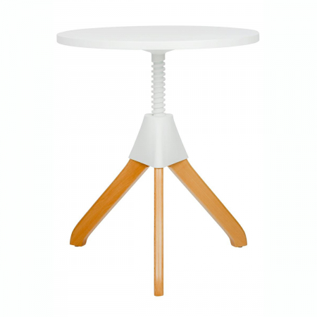 Masute de cafea - Masuta rotunda cafea Ulla 60x60 cm in forma de surub, blat MDF alb/picioare lemn fag, TT-908B - King