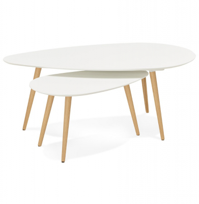 Masute de design GOSMI 2 piese MDF alb / stejar masiv, CT00430WH - Kokoon [1]