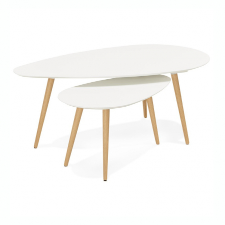 Masute de cafea - Masute de design GOSMI 2 piese MDF alb / stejar masiv, CT00430WH - Kokoon