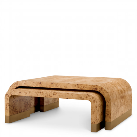 Masute de cafea -   Mese de cafea Quinton furnir de mappa burl maro deschis set de 3 119325 EICHHOLTZ