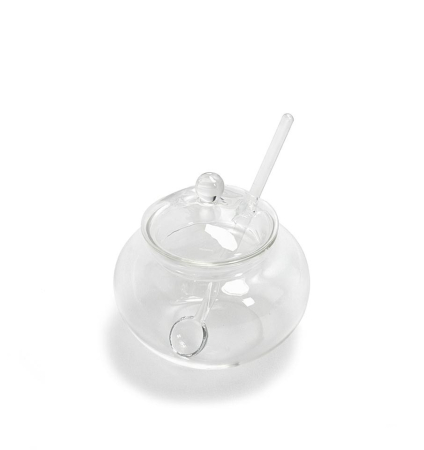 Produse - Mini Zaharniță cu Linguriță Jar 13,5x10x11 cm, Sticlă Transparent - SHP