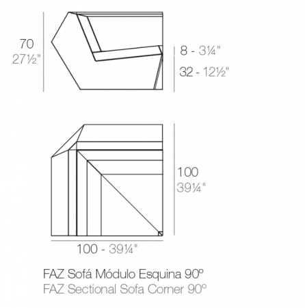 Modul colt 90¬∫ canapea Faz pentru exterior 100x100x70 cm, 54005 - Vondom [1]