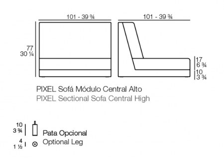 Modul mijloc canapea premium Pixel cu spatar inalt, pentru exterior 101x101x77 cm, 54254 - Vondom [1]