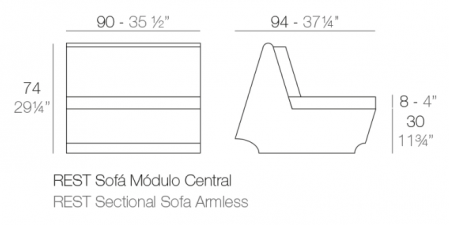 Modul mijloc canapea Rest pentru exterior 90x94x74, iluminare LED, 53004 - Vondom [1]