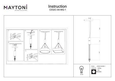 Montaj universal Zon, Aluminiu Auriu mat, Maytoni C032C-04-MG-1 [1]