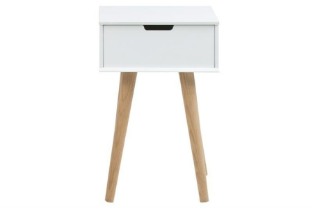 Dormitor - Noptieră Mitra MDF alb, picioare stejar, 40x30x61,5 cm Actona 0000060638