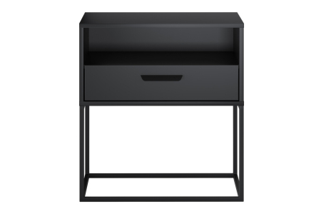 Noptieră Navello 61-60-1S1O, lățime 60 cm, PAL Melaminat Negru Mat, 1 Sertar - COMAD, cod NAVELLO BLACK 61-60-1S1O [1]