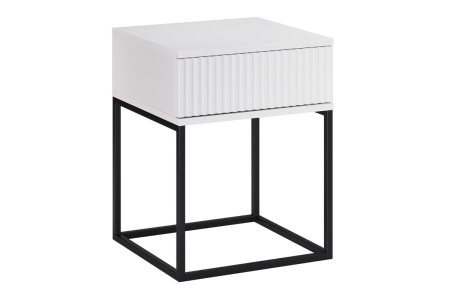 Produse - Noptieră Spello, lățime 40 cm, MDF Riflat și PAL Melaminat Alb, 1 Sertar - COMAD, cod SPELLO WHITE 61-40-1S