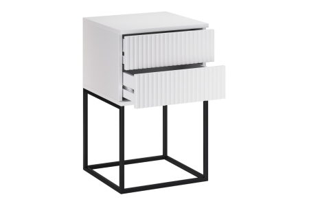 Noptieră Spello, lățime 40 cm, MDF Riflat și PAL Melaminat Alb, 2 Sertare - COMAD, cod SPELLO WHITE 61-40-2S [2]