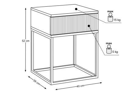 Noptieră Spello, lățime 40 cm, MDF Riflat și PAL Melaminat Antracit, 1 Sertar - COMAD, cod SPELLO ANTRACIT 61-40-1S [3]