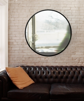Oglinda decorativa rotunda Camille 90x90 cm cu rama din cauciuc negru, 358370-040 - King [1]