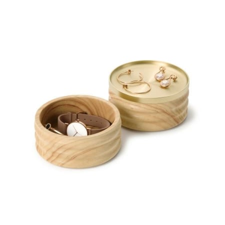 Cutii decorative - Organizer de Bijuterii Tesora 13x12x13 cm, Lemn Natural Auriu - Umbra