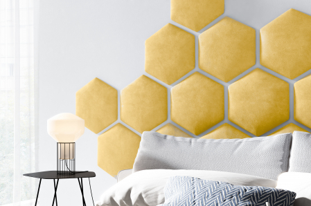 Panou pat hexagon tapitat cu catifea Hira, 35,3x40,5 cm [3]