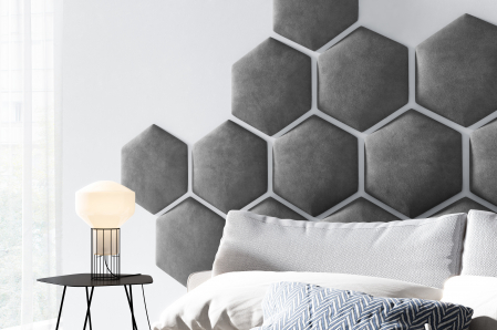 Panou pat hexagon tapitat cu catifea Hira, 35,3x40,5 cm [0]