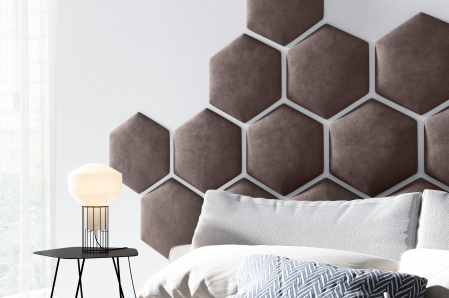 Panou pat hexagon tapitat cu catifea Hira, 35,3x40,5 cm [9]