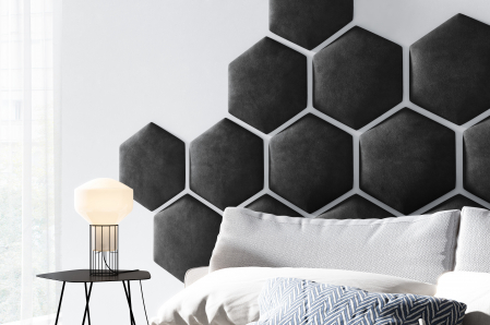 Panou pat hexagon tapitat cu catifea Hira, 35,3x40,5 cm [29]