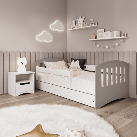 Pat copii Classic MDF 140/160/180x90 cm cu sertare si saltea, alb cu gri/alb cu roz [1]