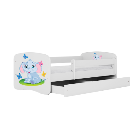 Pat copii cu desen elefant Babydream 140/160/180 cm, MDF diverse culori, sertar si saltea [0]