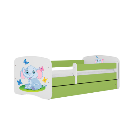 Pat copii cu desen elefant Babydream 140/160/180 cm, MDF diverse culori, sertar si saltea [0]