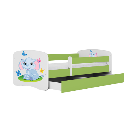 Pat copii cu desen elefant Babydream 140/160/180 cm, MDF diverse culori, sertar si saltea [0]