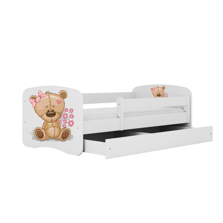 Pat copii cu desen ursulet Babydream 140/160/180 cm, MDF diverse culori, sertar si saltea [0]