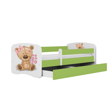 Pat copii cu desen ursulet Babydream 140/160/180 cm, MDF diverse culori, sertar si saltea [0]