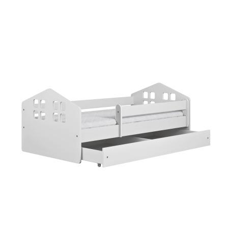 Pat copii in forma casuta Kacper cu sertar 140/160/180 cm, MDF alb [1]