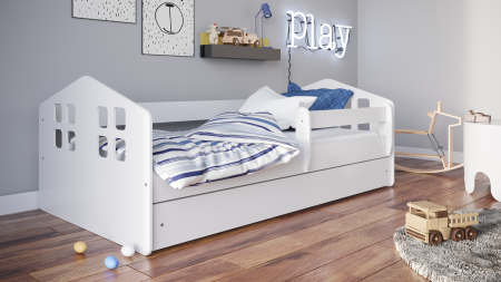 Pat copii in forma casuta Kacper cu sertar 140/160/180 cm, MDF alb [3]