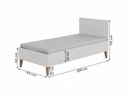 Pat copii Kubi alb/gri 200x90 cm, stil scandinav, picioare lemn masiv stejar [6]