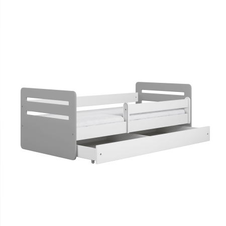 Pat copii MDF alb cu gri Tomi Mix 140/160/180x90 cm, cu sertar si saltea [1]