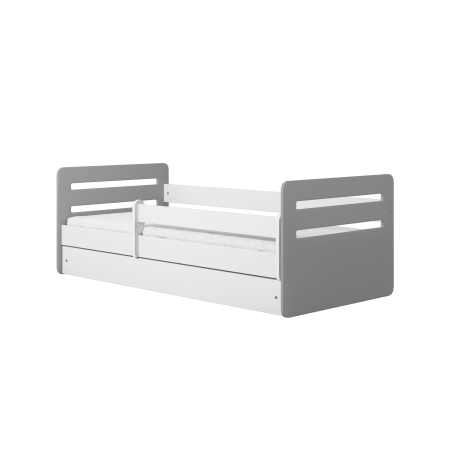 Paturi si canapele pentru copii - Pat copii MDF alb cu gri Tomi Mix 140/160/180x90 cm, cu sertar si saltea