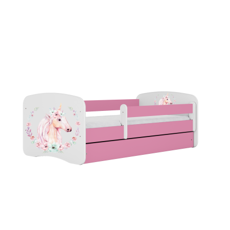 Pat fetite MDF cu desen unicorn Babydream, 140/160/180 cm diverse culori , sertar si saltea [0]